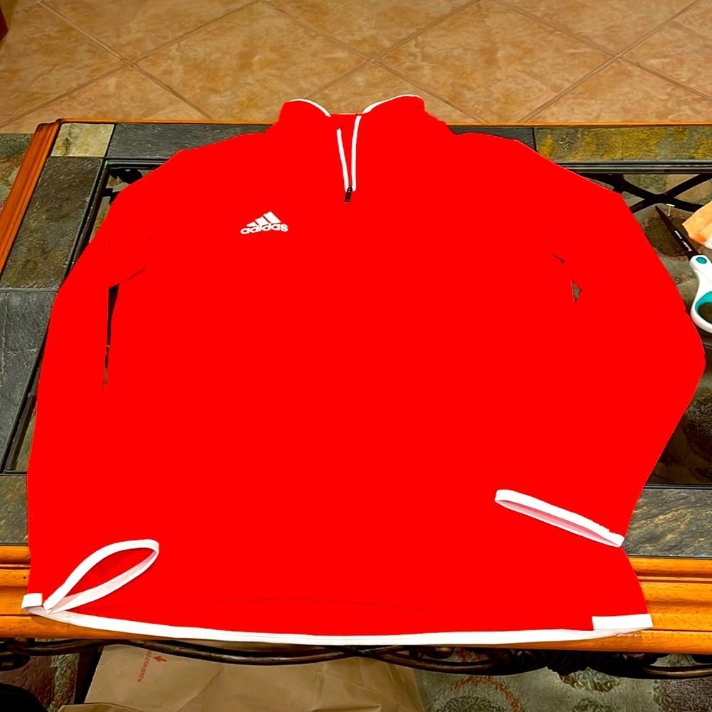 Adidas Jacket Womens L 1/4 Zip Orange Climalite Active Long Sleeve White Piping!